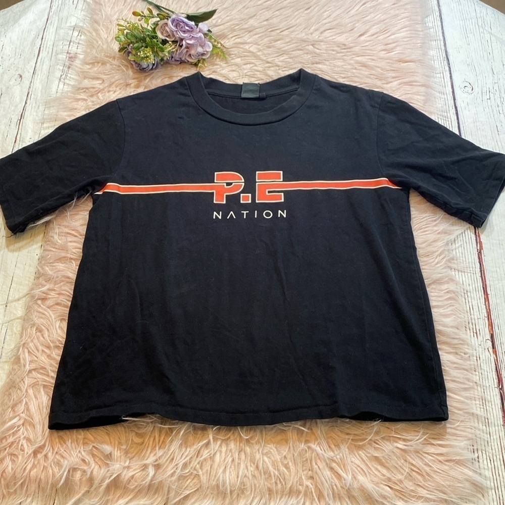 P.E Nation Stripe Black Logo Oversized Tee sz S
